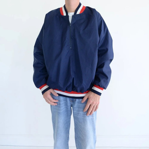 Vintage Ward & Patch Sport Navy Red  Half Zip Windbreaker Pullover Jacket XL - Picture 1 of 9